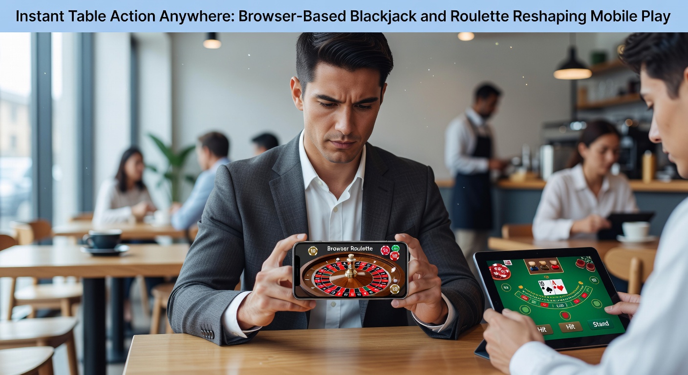 Smartphone screen displaying a browser-based blackjack table with cards and chips in action, highlighting seamless mobile access