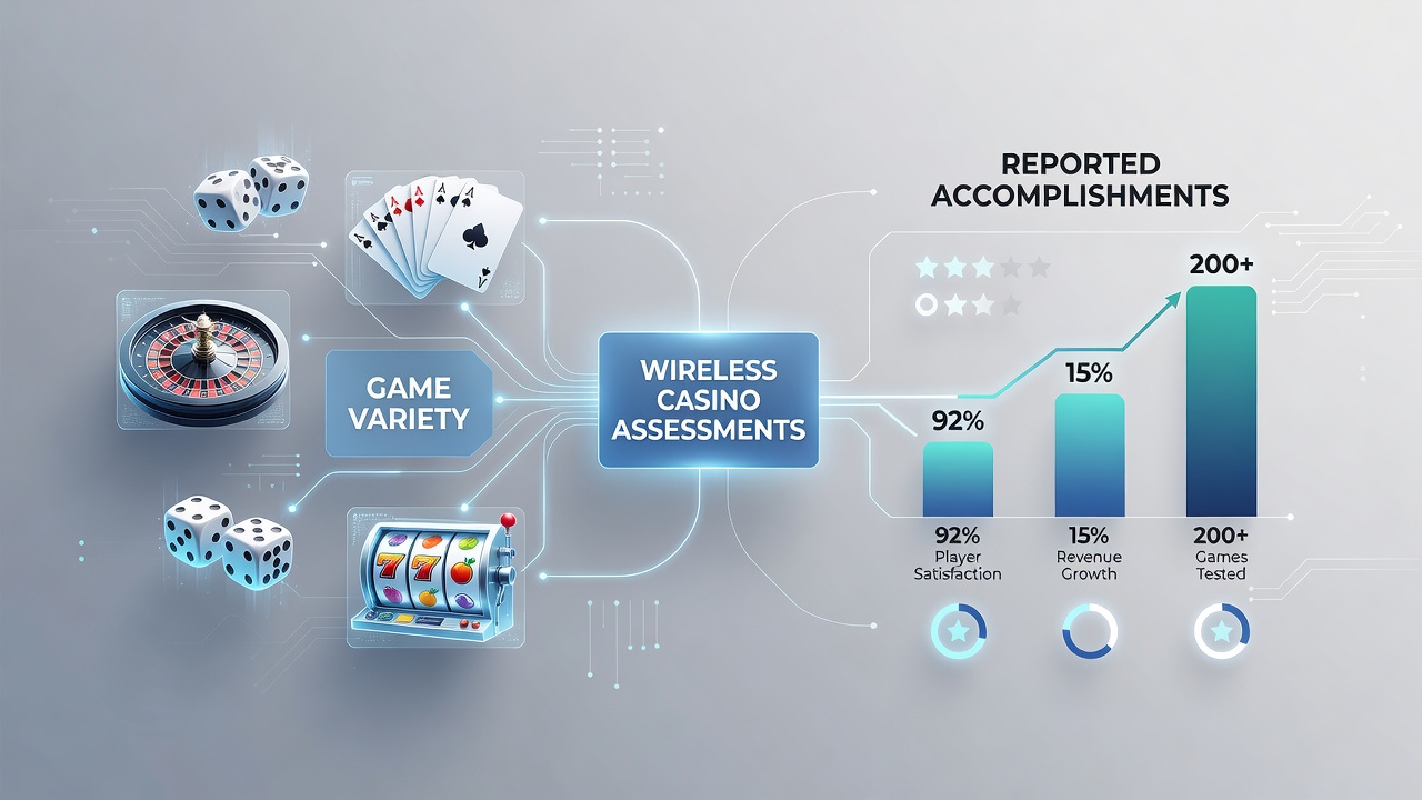 Wireless casino interface displaying diverse game categories including slots, table games, and live dealer options on a mobile device