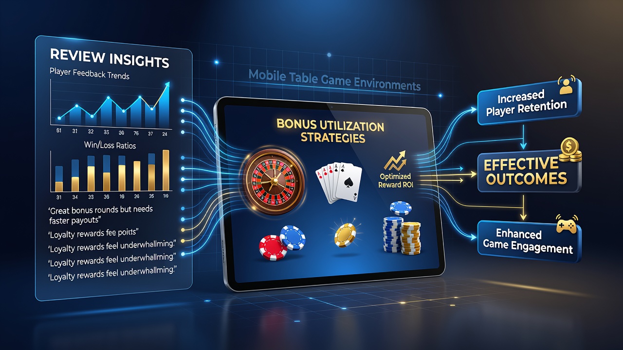 Analytics dashboard displaying review metrics linked to bonus utilization rates in mobile gaming environments