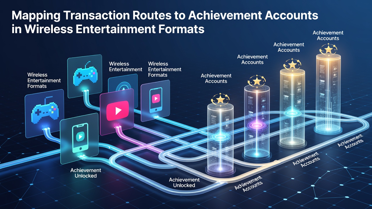 Diagram illustrating transaction pathways linking mobile payment methods to player achievement accounts in wireless gaming platforms