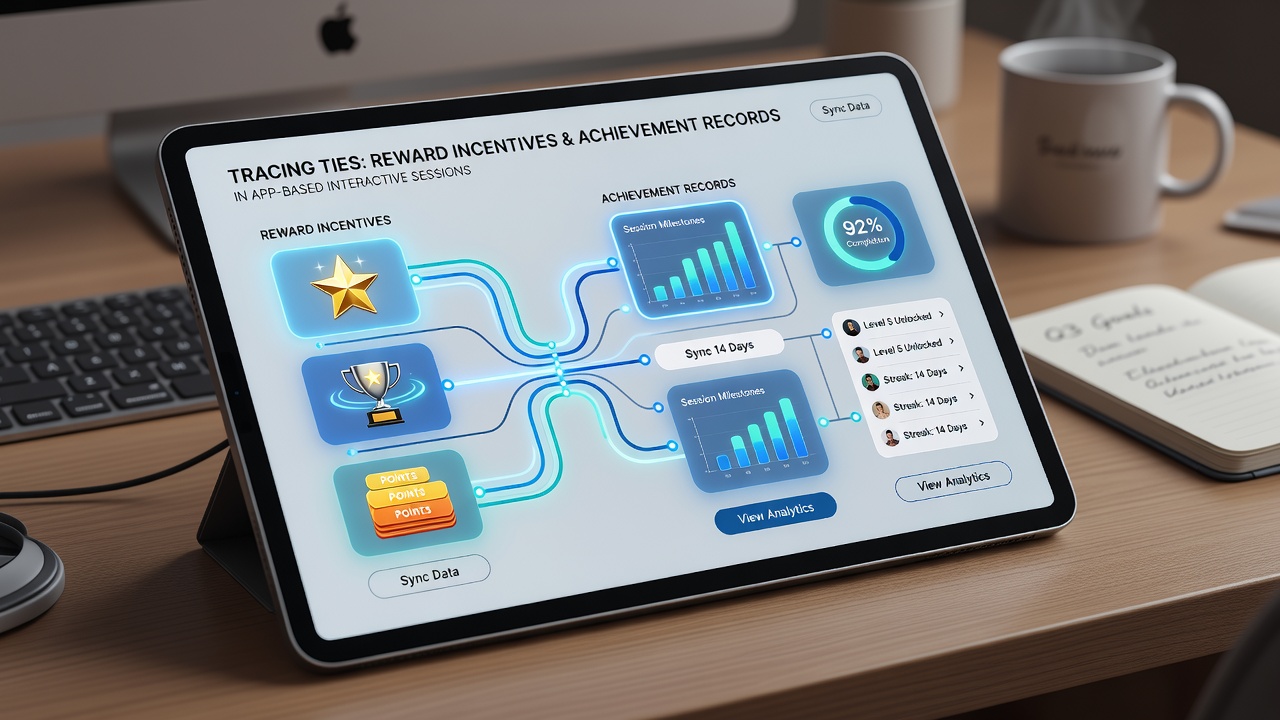Data visualization of reward pathways linked to user achievement records in mobile sessions